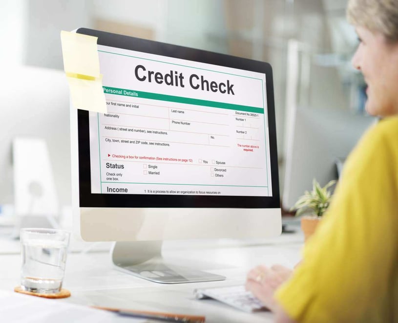 A woman conducts a credit check