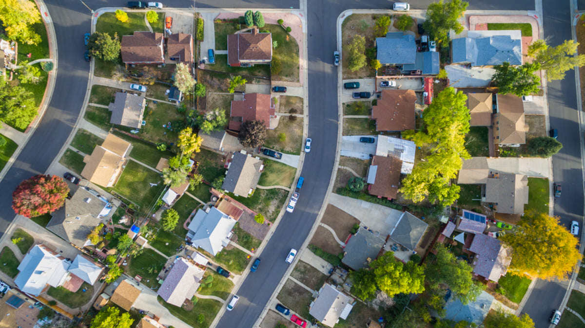 An aerial view of a neighborhood, neighborhood support concept