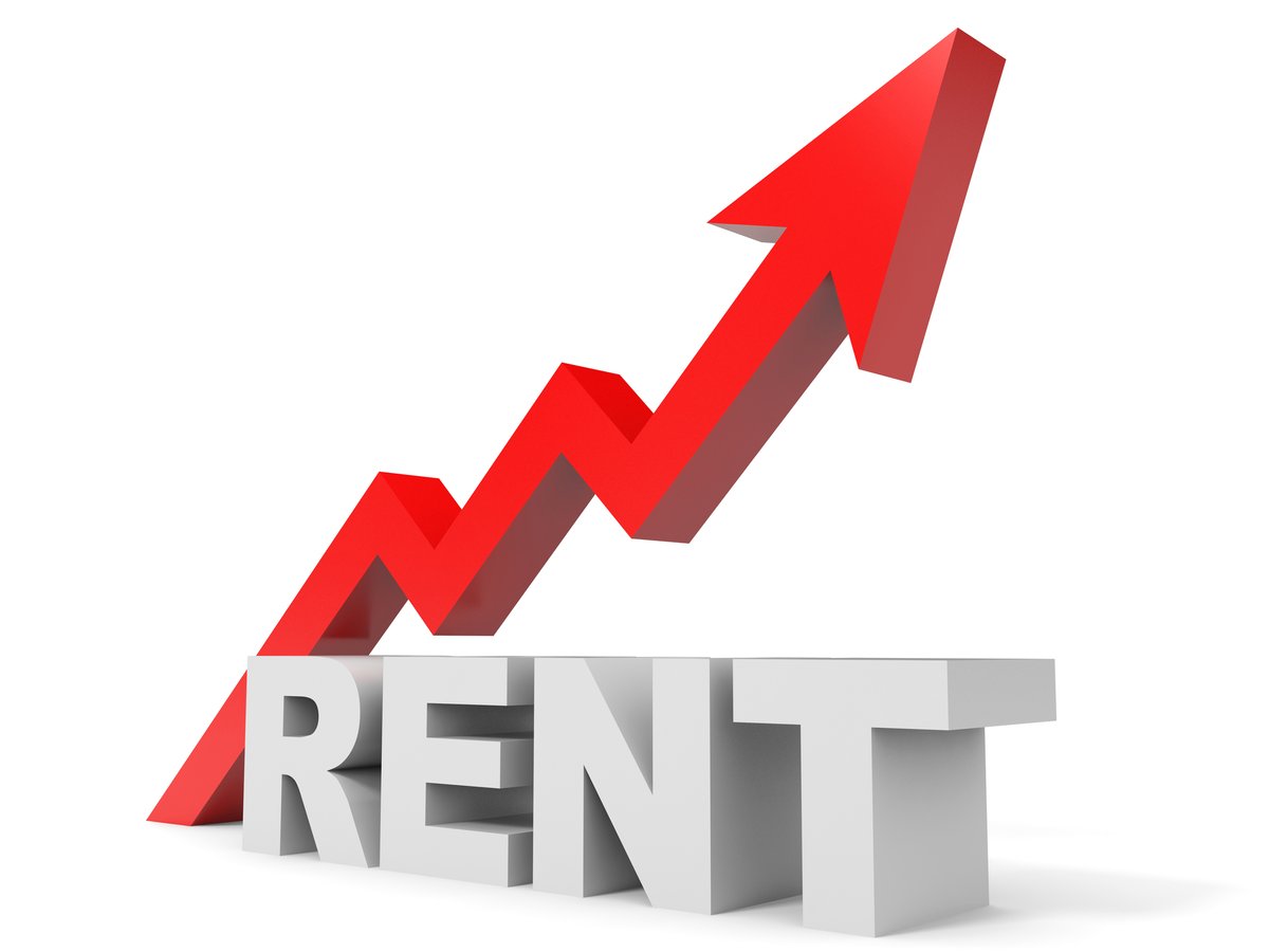 An arrow going up over the word "rent," raise the rent concept. 