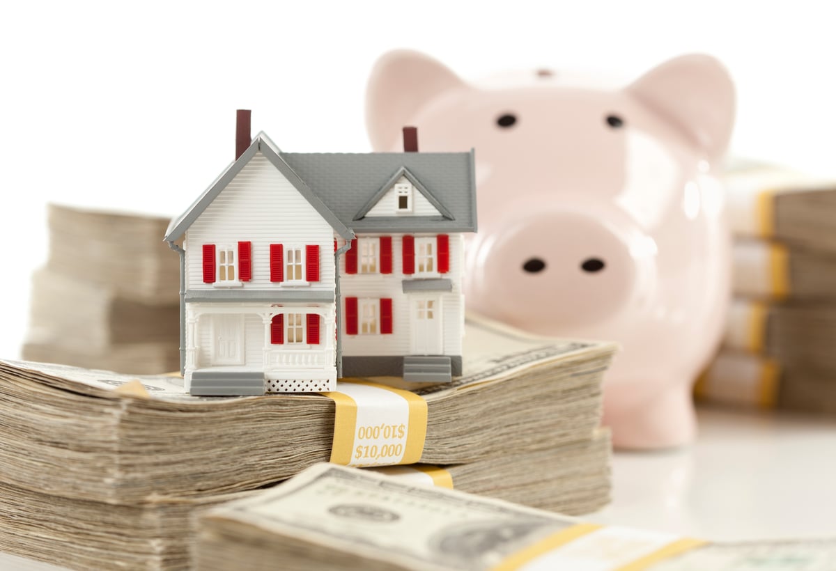 Small House and Piggy Bank with Stacks Money-1